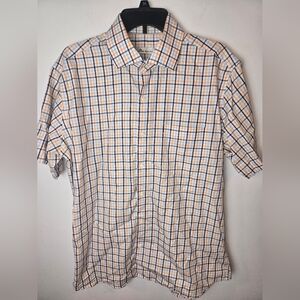 Peter Millar Men's Blue/Orange Plaid‎ Short Sleeve Button Up Size Large